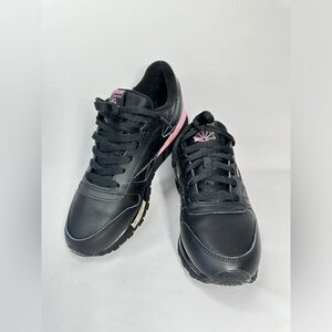 Womens 7.5 Reebok Princess Classic Black Leather Athletic Sneakers Shoes GZ5647